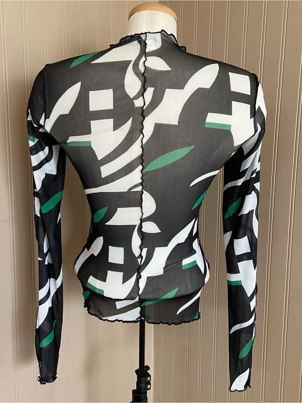 Monki Abstract Print Mesh Long Sleeve Shirt Women’s Size XS-S - Picture 5 of 10